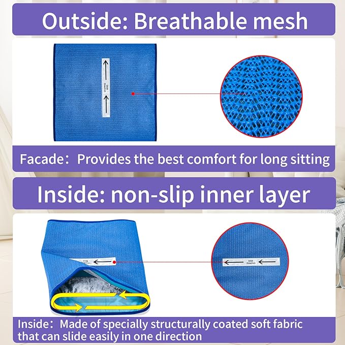 One Way Transfer Support Seat Cushion - Non-Slip Fall Prevention Pad for Elderly/Disabled Use on Wheelchairs, Chairs, Beds, and More - 17"x17"