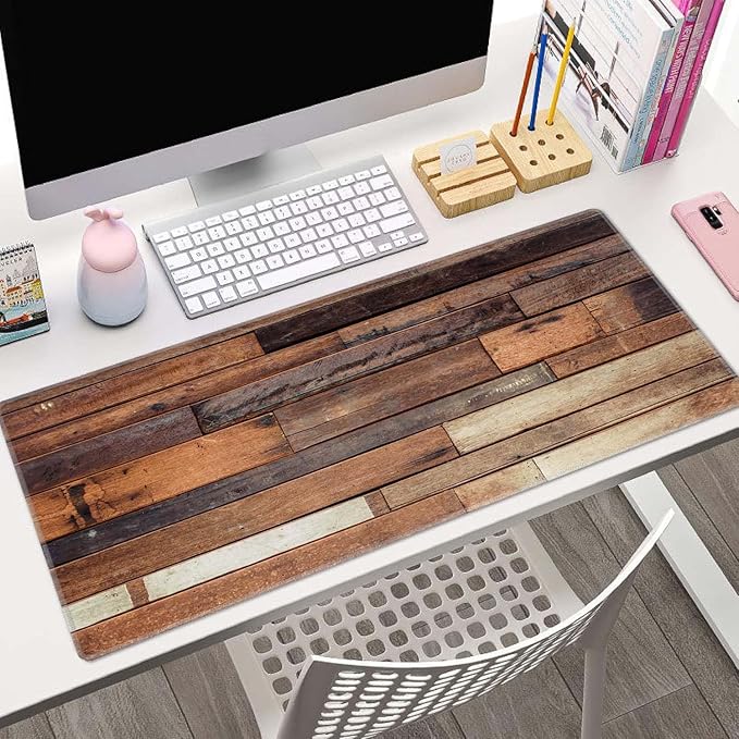 Desk Mat, Old Wood Plank Texture Extended Gaming Mouse Pad Large, 31.5"x11.8" Big Mouse Pad with Non-Slip Base and Stitched Edge, Long Computer Keyboard Mouse Mat for Home Office Work