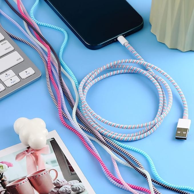 Frienda 10 Pcs Cord Protectors from Pets No Chew Spiral Cable Protector 43.3'' Phone Charger Cover Data Cable Protective Sleeve Chew Proof USB Wire Cover Stylish for Cat Dog Rabbit (Vivid Colors)