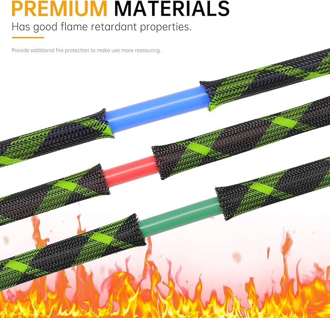 Braided Cable Sleeve, 33ft Expandable Wire Loom for Automotive Wiring Harness & PC Case, Pet-Proof Chew Resistant Cord Protector, Flexible Cable Management (Black-UV Yellow, 12mm (15/32"))