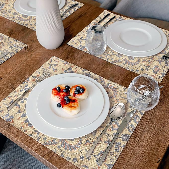Boho Floral Cream Placemats Set of 4,Vintage Elegant Farmhouse Table Center Linen Decor,12x18 Inch Country Rustic Farmhouse Magical Fall Table Mats for Party Kitchen Dining
