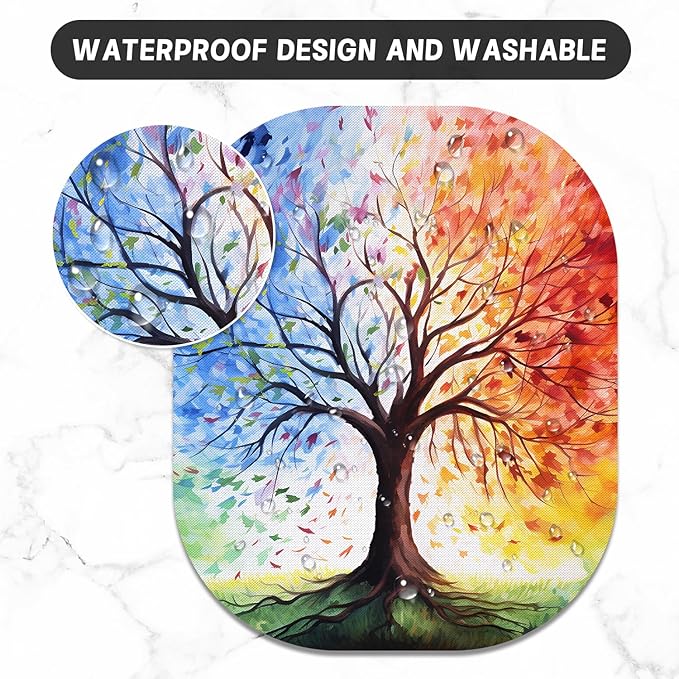 Small Mouse Pad, 6 x 7 Inch, Oval Mini Mouse Pad with Non-Slip Rubber Base for Laptop Wireless Mouse Keyboard Tray Mousepad, Colorful Trees