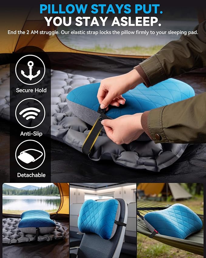 Hikenture Camping Pillow with Removable Cover - Ultralight Inflatable Pillow for Neck Lumbar Support - Upgrade Backpacking Pillow - Washable Travel Air Pillows for Camping, Hiking, Backpacking