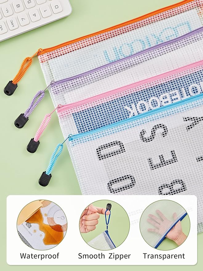 JARLINK 40 Pack 10 Colors Zipper Mesh Document Pouch, 6x9 Inch/A5, Plastic Water-Resistant File Bags, for School Office Supplies, Cosmetics Travel Storage, Assorted Color