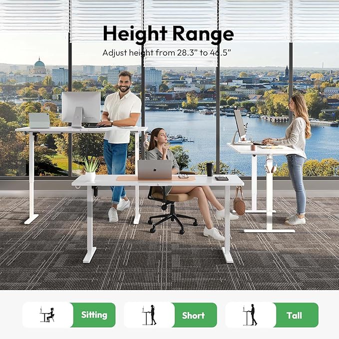 Electric Standing Desk with Keyboard Tray,55x24 inches Adjustable Height Stand Up Desk,3 Preset Heights,Equipped with Hooks,Raising Desks for Home Office and Computer Workstation,White