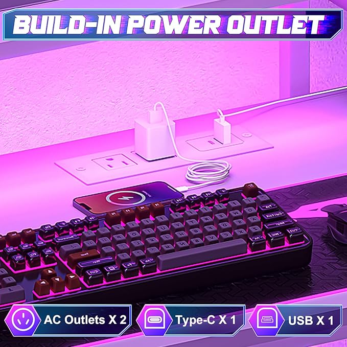 X-cosrack 33.5" Small Computer Desk with LED Lights & Outlets, Small Gaming Desk with Monitor Stand & CPU Stand, Teen Study Writing Table with Storage Drawer, Side Hooks for Bedroom, Home Office White