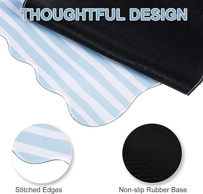 L-SPOUTTO Blue Striped Mouse Pad,Scalloped Desk Mat XXL Large Geometric Gaming Mousepad,35.4x15.7in Non-Slip Rubber Base Keyboard Pad Waterproof Desktop Mat for Laptop Computer Game Home Office