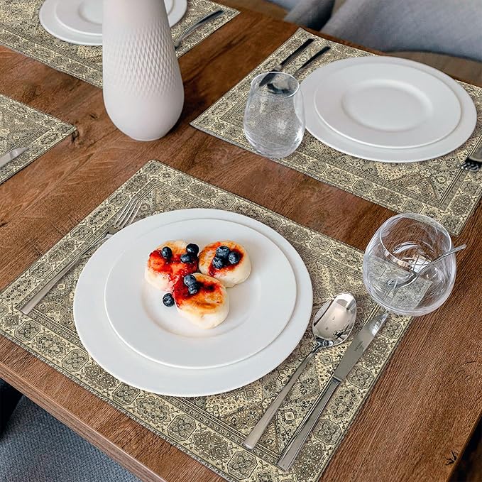 Boho Floral Grey Placemats Set of 4,Vintage Elegant Farmhouse Table Center Linen Decor,12x18 Inch Country Rustic Farmhouse Magical Fall Table Mats for Party Kitchen Dining Decoration