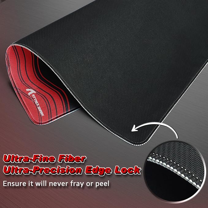 ATTACK SHARK CM02 Gaming Mouse Pad Esports Speed Large Mouse mats for Desk Waterproof Surface Stitched Edges and Anti-Slip Rubber Base Size XL Laminate 17.72” x 15.75” x 0.16” Black/Red