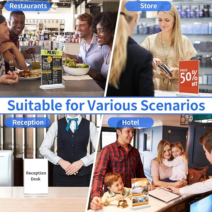 Svalor Acrylic Sign Holder 5x7，3 Pack Vertical Clear Display Stand，Double-sided Table Top Sign Holder，Acrylic Paper Display Stand Suitable For Office, Home, Show Fair, Restaurants, Stores, Hotels