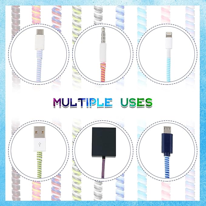 Frienda 10 Pcs Cord Protectors from Pets No Chew Spiral Cable Protector 43.3'' Phone Charger Cover Data Cable Protective Sleeve Chew Proof USB Wire Cover Stylish for Cat Dog Rabbit (Classic Colors)