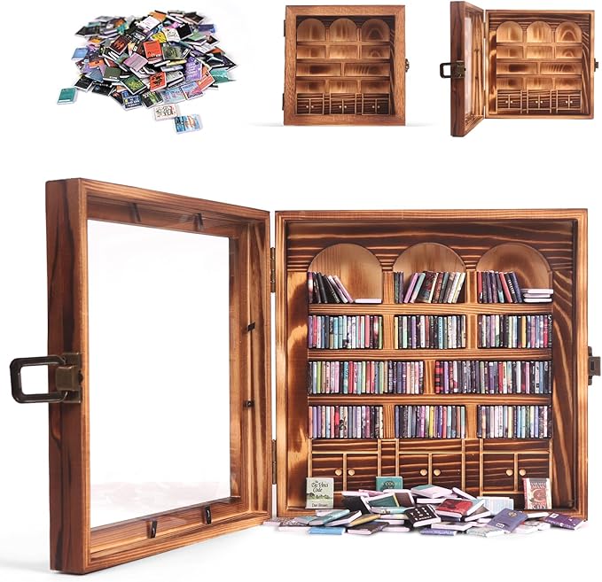 Anxiety Bookshelf – Mini Books Display for Stress Relief and Fun Decor, Perfect Decorative Miniature Library for Book Lovers, Ideal for Home Decor, Office Décor, and Thoughtful Gift Giving - Pine Wood