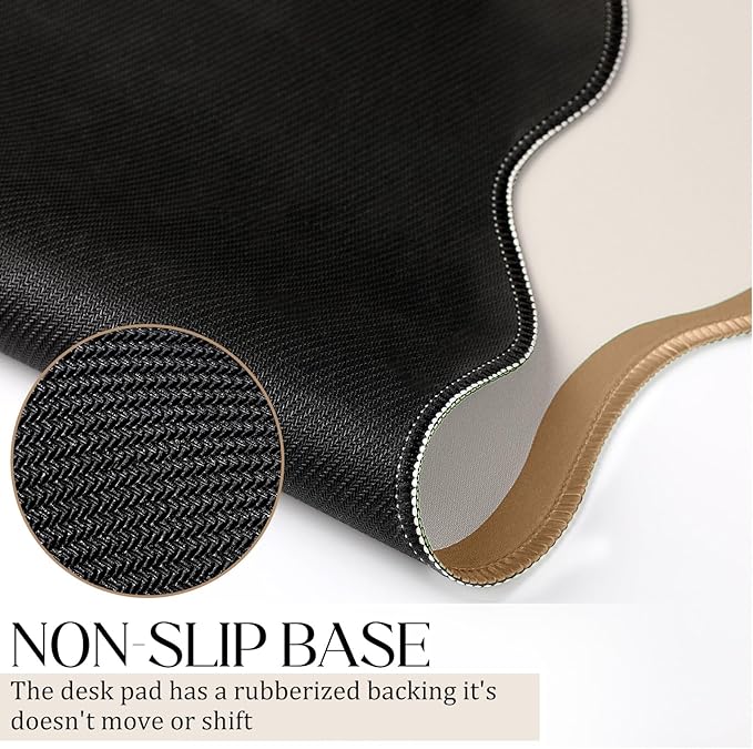 Hahafelt Scalloped Desk Mat Large Desk Pad Cute Coquette Table Mat Aesthetic Preppy Table Make up Pad Nonslip 2026 Graduation Gift with Stitching Waterproof Gaming(Beige,31.5 x 15.8 Inches)