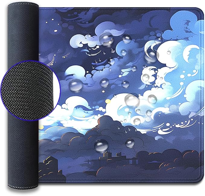 Blue Clouds Mouse Pad,Extended Stars Sky Dark Blue Clouds Mousepad Desk Pad with Stitched Edges,Non-Slip Waterproof Rubber Base Mouse Mat for Office Computer Keyboard Laptop Home 27.5x11.8 in