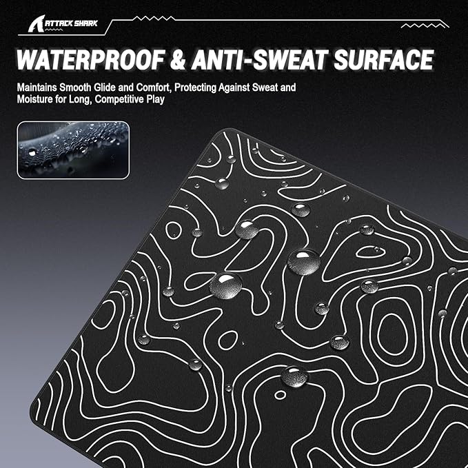 ATTACK SHARK CM02SE Gaming Mouse Pad for Esports Speed Mouse mats for Desk Waterproof Surface Stitched Edges and Anti-Slip Rubber Base Size Laminate 16.14” x 12.2” x 0.16” Black Contour