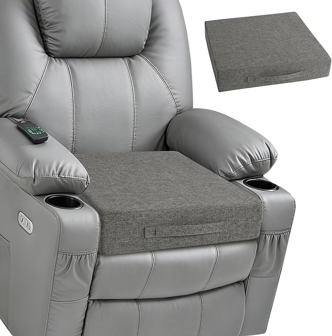 Recliner Cushions for Elderly Square Chair Pads with Non-Slip Bottom for Couch Armchairs Booster Comfy 20"x20"x3.8" Recliner Cushion for Long Sitting with Washable Cover 1 Pack Light Grey