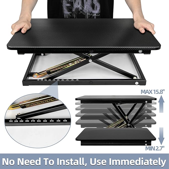 Standing Desk Converter, Height Adjustable Sit Stand Desk Converter, Fully Assembled Monitor Desk Riser for Standing or Sitting, Black, Pattern