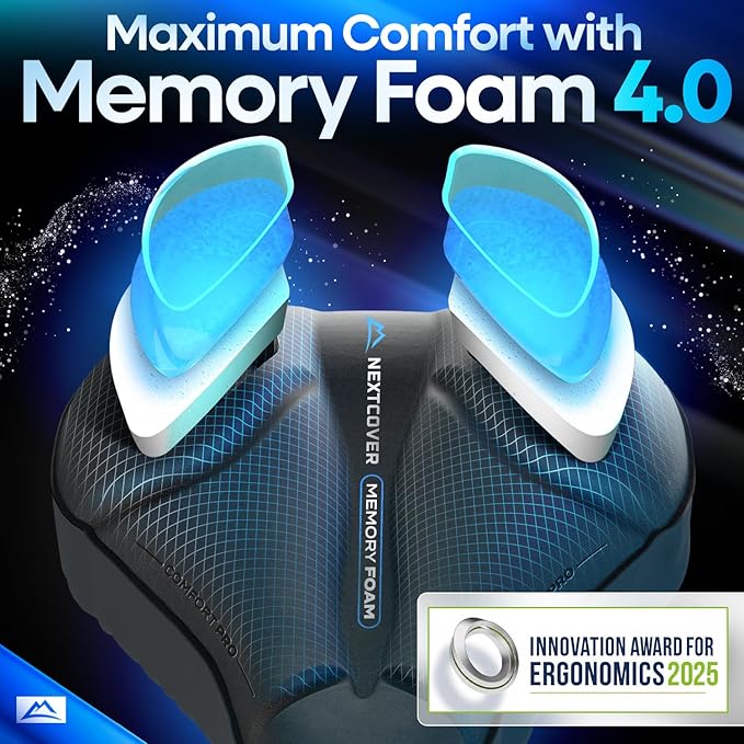 Nextcover® Bike Seat Cushion CoverPro with Memory Foam 4.0 I Ergonomic Bike Seat Cover - Ideal for Stationary, Mountain, Spin or Outdoor Bike I Comfortable Gel Padded Bicycle Seat Cushion
