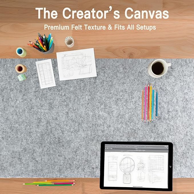 Large Felt Desk Mat, 35.4" x 15.7" Felt Desk Pad - Non-Slip Keyboard Mat & Mouse Pad for Office and Gaming, Water Resistant Desktop Protector for Computer, Home, Work (Light Gray)
