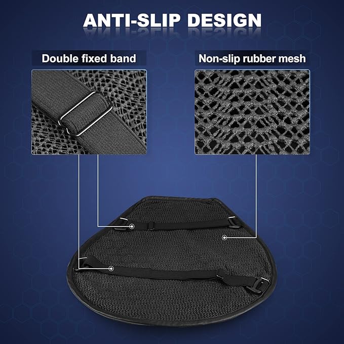 Foldable Motorcycle Gel Seat Cushion, Large 3D-Honeycomb Structure Shock Absorption & Breathable Motorcycle Gel Seat Pad for Long Rides (L)