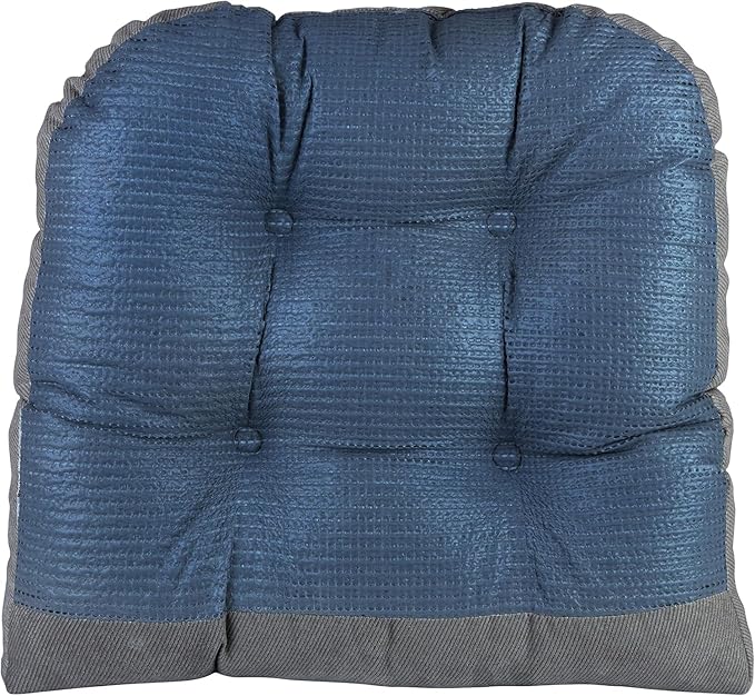 Klear Vu Gripper Overstuffed Universal Non-Slip Dining Chair Cushions for Kitchen Decor or Office Use, U-Shaped Skid-Proof Seat Pad, 15x15 Inches, 2 Count (Pack of 1), Linear Bluestone