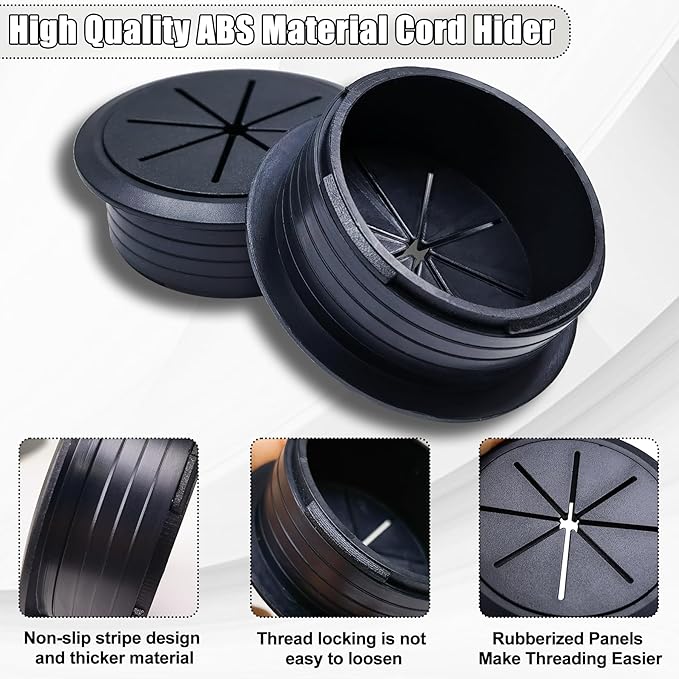 6PCS Desk Grommet,2-3/8""(60mm) Desk Hole Cover for Cables,Wire Hole Cover for Desk with Hole Saw,Office and Home Table,Desktop Equipment Wiring Management and Protection (Black)