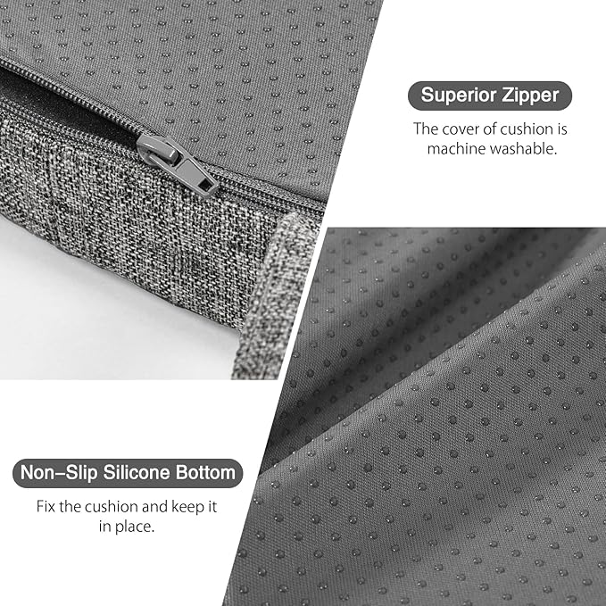 baibu 14x14 Memory Foam Metal Chair Cushions Set of 4, Dual-Layer Design Non-Slip Metal Dining Chair Pads Kitchen Seat Cushion with Machine Washable Cover, 4 Counts, Grey
