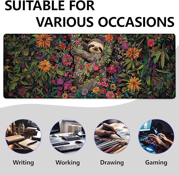 Sloth Large Mouse Pad, Gaming Mouse Pad, Non-Slip Rubber Base, Office Accessories, Desk Mat, Animal MousePads for School, Work, Home Decor Gifts 31.5" x 11.8"