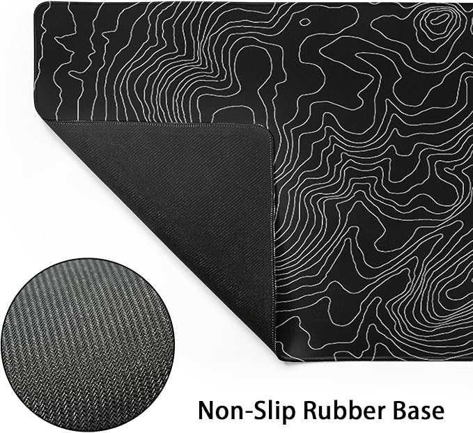 Topographic Contour Large Gaming Mouse Pad 35.4 x 15.7 Inch, Extended Mouse Pad with Non-Slip Rubber Base Geographic Mouse Mat for Computer Keyboard Pad Desk Pad Black for Home Office Gaming