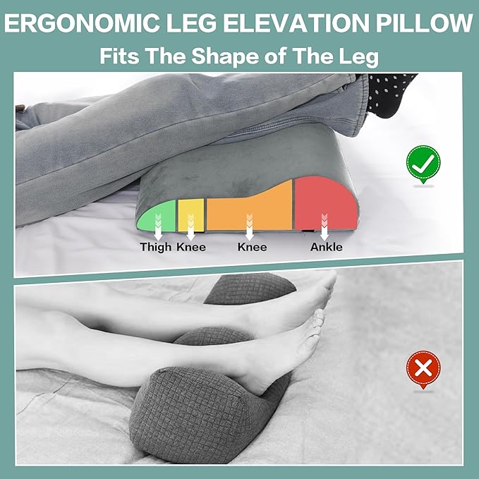 HOMBYS Extra Large Recliner Leg Pillow, Foam Foot Rest Cushion Wave Shape Recliner Footrest Extender, Multi Purpose Back & Lumbar Support Pillow for Bed, Sofa Couch, (Light Grey)