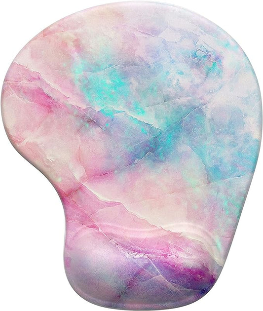 Hsurbtra Ergonomic Mouse Pad with Wrist Rest Support, Gel Mouse Pads with Non-Slip PU Base, Pain Relief Memory Foam Computer Mat, Cute Office Supplies Desk Decro Accessories, Colorful Marble