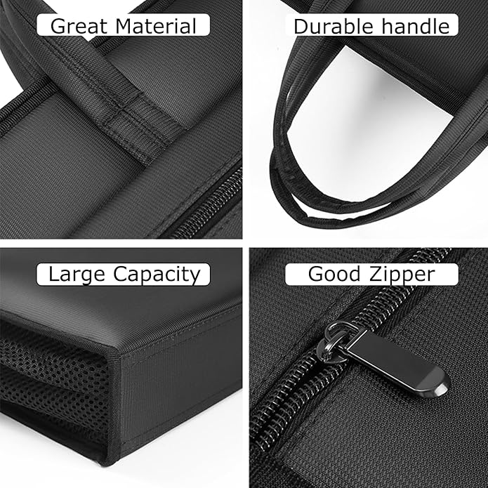 Black Oxford Handle Document Bag with Zipper Briefcase for Men File Tote Bag for Carrying Paper Files (Vertical)