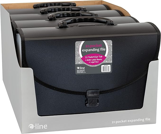 C-Line 21-Pocket Poly Expanding File with Handle, Includes Tabs, Locking Closure, Legal Size, Black (58320), Traditional