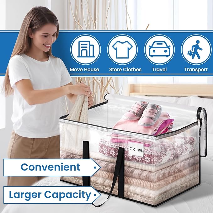 RoomHacks Clear Moving Bags Heavy Duty Extra Large, Moving Supplies with Reinforced Handle and Double Zipper, Storage Bags for Moving Essential, Packing Bags Alternative to Moving Box(4 Packs, Clear)