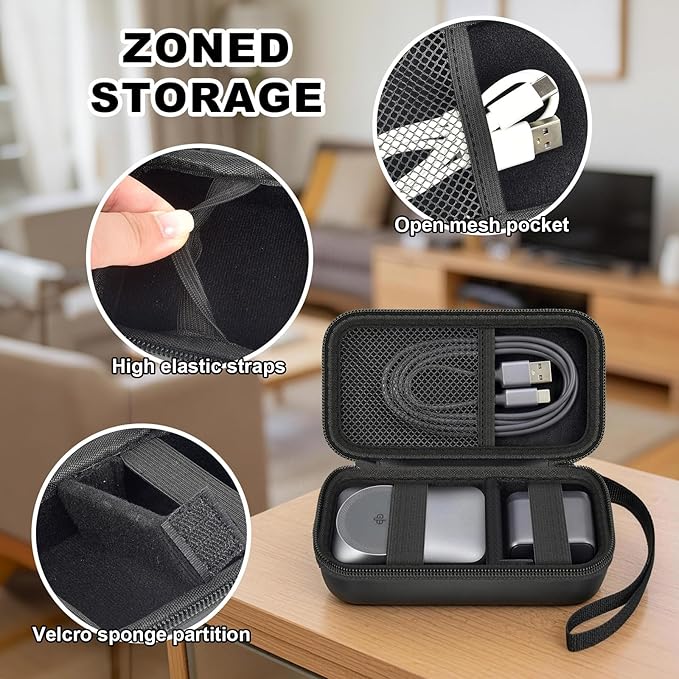 ANKHOH Travel Case for Anker Prime 3-in-1 Wireless Charging Station | EVA Carrying Bag with Compartments for Foldable MagSafe Qi2 Charger & Cables (Case Only) Pink
