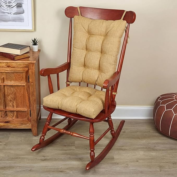 Klear Vu The Gripper Non-Slip Rocking Chair Cushion Set with Thick Padding, Includes Seat Pad & Back Pillow with Ties for Indoor Living Room Rocker, 17x17 Inches, 2 Piece Set, Sand