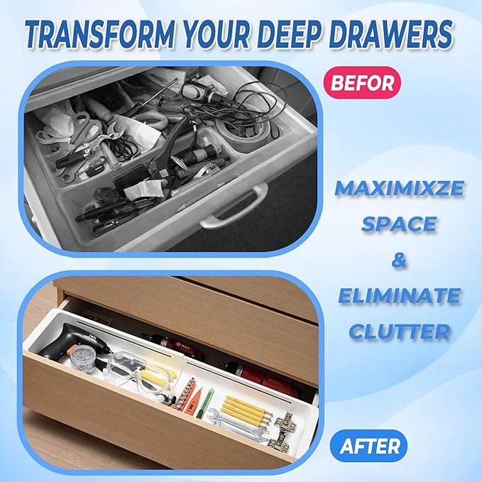 3-Pack Expandable Drawer Organizer for Deep Drawers, Adjustable 17–27 in Storage Tray, Durable PP Smooth Glide Divider for Kitchen, Vanity & Office, Space-Saving Design