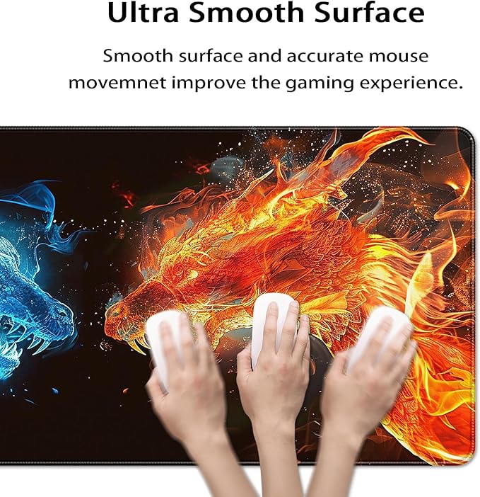 35.4 x 15.7 in, XXL Large Mouse Pad for Desk, Extended Keyboard Mouse Mat for Computer Office, Big Mouse pad with Stitched Edges, Gaming Pc-Ice Dragon fire Dragon
