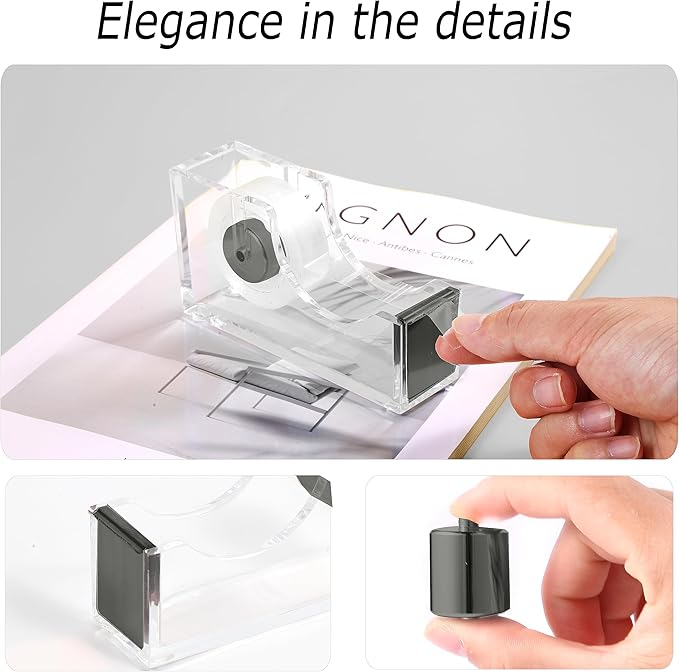 Office Desk Accessories，Office Supplies Set Acrylic Stapler Set Staple Remover, Tape Holder, Pen Holder, 2 Ballpoint Pen, Scissor, Binder Clips, Paper Clips and 1000pcs Staples(Black)