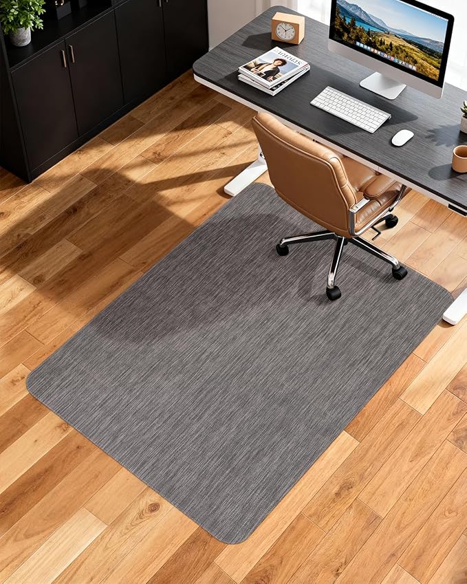 Soimeat Office Chair Mat for Hardwood Floor, 44.9" x 53.1" Non-Slip Desk Computer Chair Mat, PVC Floor Mat for Rolling Chair, Heavy Duty Wood/Tile Floor Protector Desk Rug for Home, Dark Grey