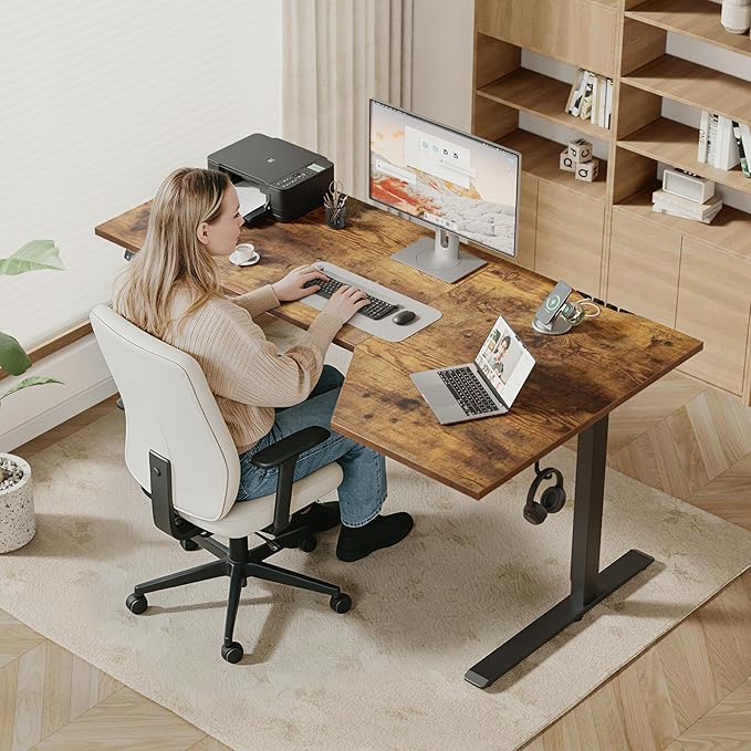 Klicelor L Shaped Standing Desk 55 x 31.5 Inch, Electric Height Adjustable Corner Desk for Home Office Workstation, Ergonomic Sit Stand Computer Table with Memory Controller, Rustic Brown