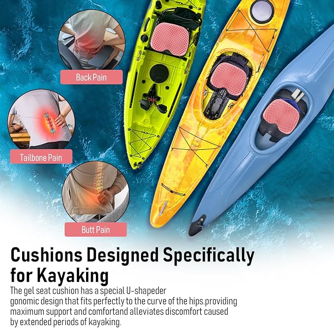 Kayak Seat Cushion, Thicken Anti Slip Waterproof Gel Kayak Seat, Portable Canoe Rowing Rubber Dinghy Pad for Stadium Sit in Kayak Inflatable Fishing Kayak Canoe Kayak Accessories