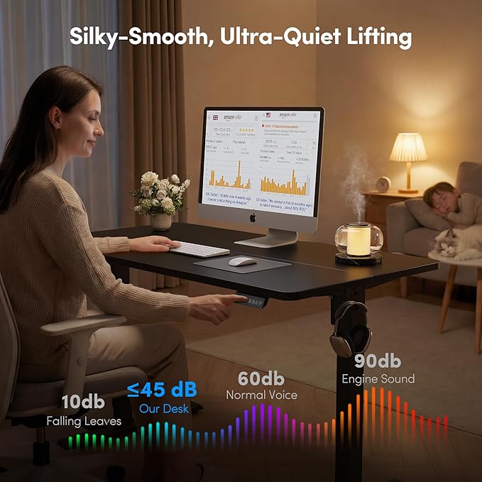 FEZIBO Standing Desk, 55×28 Inches Electric Height Adjustable, Sit Stand Up, Computer Office Desk with Splice Board, Black Frame/Black TOP