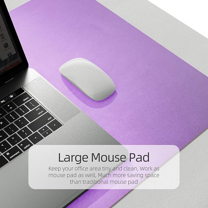 YSAGi Office Desk Pad, Desk Mat, 23.6" x 13.7" Waterproof PU Leather Desk Pad Protector for Keyboard and Mouse, Dual-Sided Desk Writing Pad for Office and Home, Aconite Violet+Eosine Pink