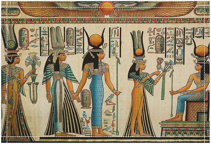 Ancient Egyptian Placemats Golden Egyptian Architecture Pyramid Old History Mural Linen Washable Table Mats Stain Heat-Resistant Desktop Decor Place Mats for Home Kitchen Dining Party 12x18 in 6 Pcs