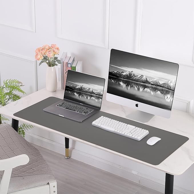 AFIING Cork Desk Mat 47" x 17", Dual-Sided Natural Cork & PU Leather Desk Pad, Non-Slip Waterproof Large Mouse Pad for Office, Home & Gaming (Dark Grey)