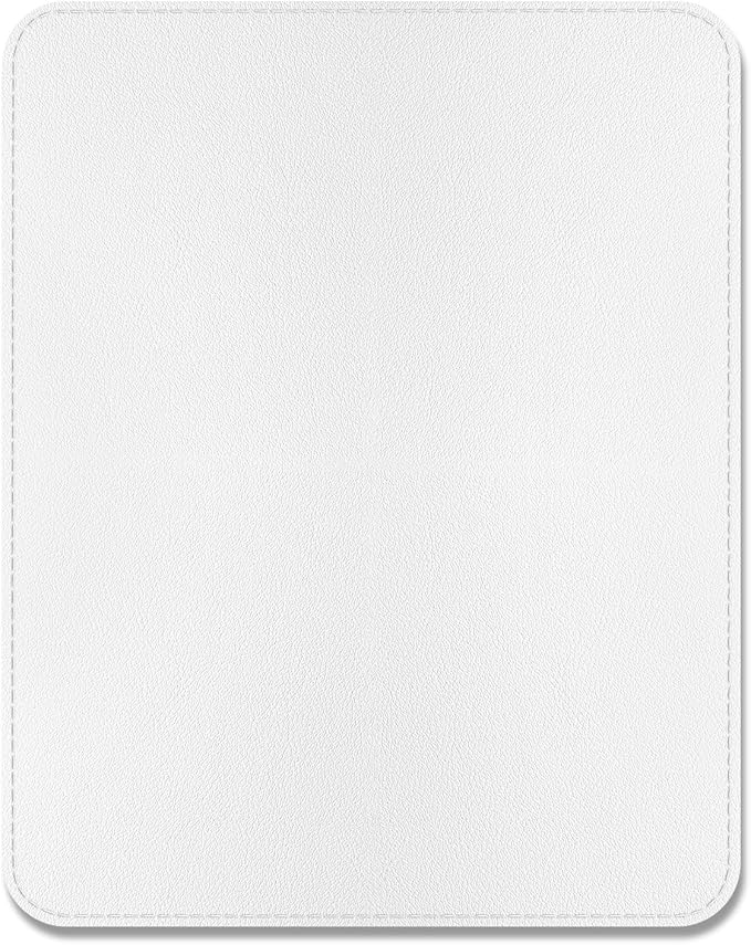 Leather Mouse Pad, Office Mouse Mat Non-Slip Rubber Base Stitched Edge Washable Waterproof Rectangular Mousepad for Office Gaming PC Laptop, 9.8" x 7.9", White