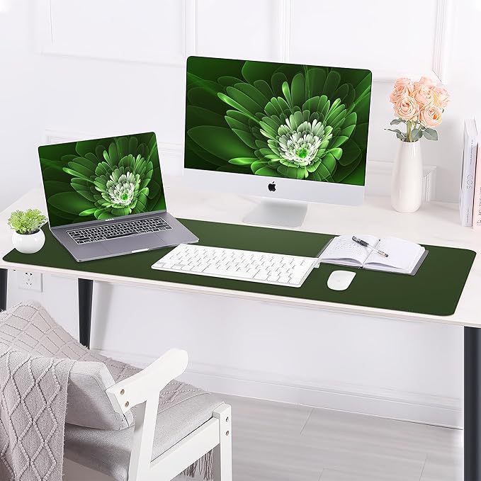 AFIING Cork Desk Mat 47" x 17", Dual-Sided Natural Cork & PU Leather Desk Pad, Non-Slip Waterproof Large Mouse Pad for Office, Home & Gaming (Military Green)