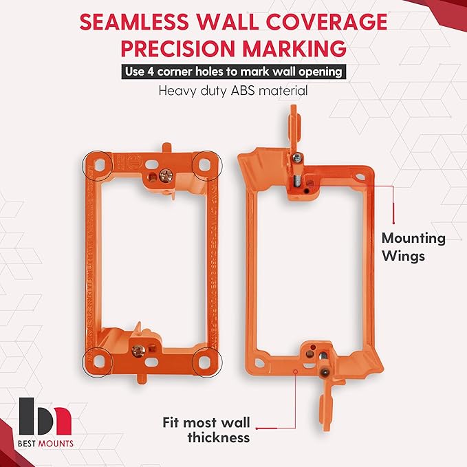 1 Pack Wall Plate Cable Pass Through with Bracket - In Wall Cable Management Kit - Recessed Cable Wall Plate Pair with Single Gang Low Voltage Mounting Bracket - Decorator Cover for Low Voltage Cables