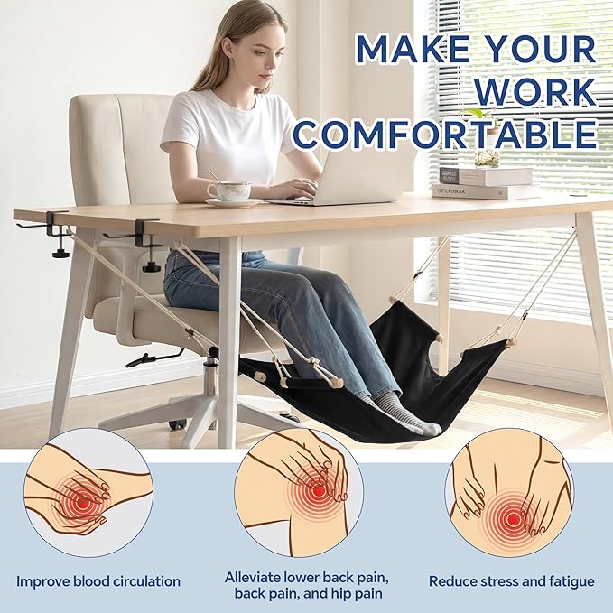 BALAPET Large Foot Hammock Under Desk Footrest, Adjustable Office Foot Rest Sling with Hooks Portable Leg Rest for Desk for Study and Relaxing,Machine Washable